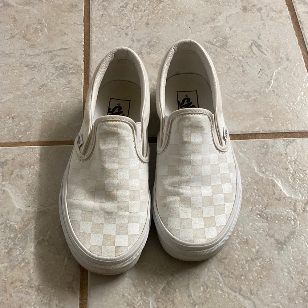 Vans White and Cream Checkered Sneakers